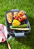 Grilling vegetables on a barbecue outdoors