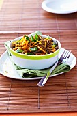 Soba noodles with carrots,sugar peas and turmeric