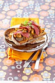 Mixed mushrooms and duck magret on toast