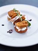Fried chickpea patties with smoked hake and ricotta