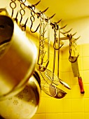 Cooking implements hanging in the kitchen