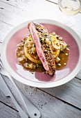 Duck magret in wine and onion sauce,polenta