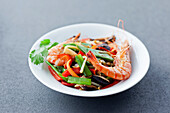 Black Tiger shrimp and vegetable wok