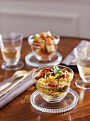 Risoni pasta,sun-dried cherry tomatoes and smoked duck salad