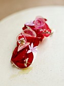 Beetroot duo carpaccio with flowers,vanilla syrup