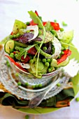Crisp vegetable and chorizo salad