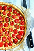 Cherry tomato,goat's cheese and chive quiche