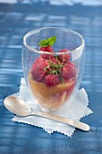 Mirabelle plum soup with raspberry ice cream