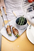 Veal and summer vegetable rolls,rosemary sauce