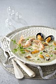 Langoustine and mussel green chowder by Georges Blanc