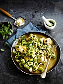 Orecchiette with purslane pesto and goat's cheese