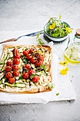 Thin tomato and courgette filo pastry tart