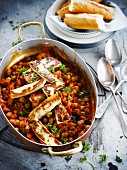 Vegetarian chickpea stew with halloumi cheese