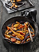 Root vegetables roasted with maple syrup