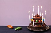Chocolate Birthday cake with candies and candies