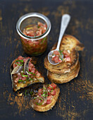 Anchovy crostini with virgin sauce