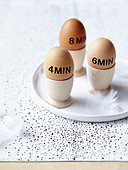 Trio of soft-boiled eggs cooked 4