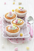 Easter muffins decorated with sugar eggs