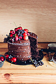 Chocolate cake with red fruits