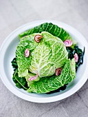Cabbage with beetroot, seaweed and Swiss chard greens