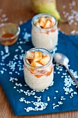 Rice pudding with pears and toffee sauce