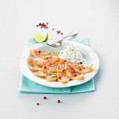 Salmon carpaccio with pink pepper and lime whipped cream