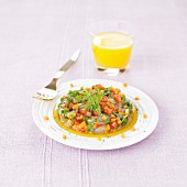 Garnelentatar mit zartem Gemüse und Mangosauce