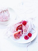 Individual summer pudding in muslin