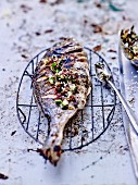Grilled sea bream, seaweed and cucumber condiment