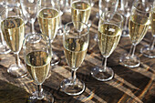 Glasses of sparkling wine outdoors