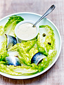Sucrine Lettuce With Marinated Herrings And Capers,Creamy Herb Sauce