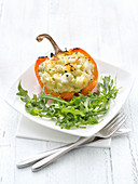 Orange Bell Pepper Stuffed With Mashed Potatoes And Salt Cod