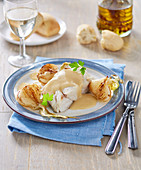 Pollock With Roasted Onions,White Wine Sauce