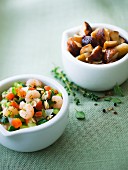Small vegetables with shrimps and mixed sliced ceps