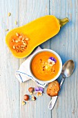 Butternut squash soup with crushed hazelnuts