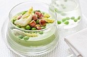 Creamed peas with cabbage and diced bacon