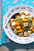 Asian-style mixed peas, tofu, sweetcorn and pumpkin sauté