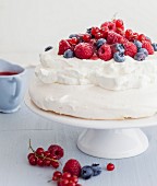 Mixed summer berry Pavlova with strawberry coulis