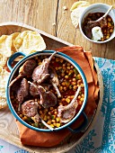 Lamb chops with chickpea stew and pappadums