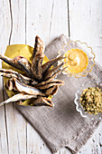 Boquerones fritos (fried anchovies with dip and herb crumbs, Spain))