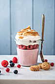 Raspberry mousse with meringue topping
