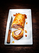 Pork fillet, ham and Munster cheese in pastry crust