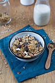 Homemade granola with pieces of chocolate