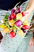 Bunch of multicolored radishes