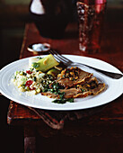 Roast beef with couscous salad