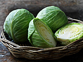Wicker basket with cabbages