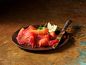 Scottish smoked salmon in slices