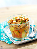 Individual peach and rosemary crumbles