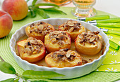 Peaches roasted with Amaretti crumbs and thinly sliced almonds