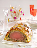Beef Wellington with button mushrooms